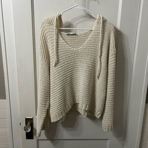 Zara Cream V-Neck Sweater Chunky Knit Oversized